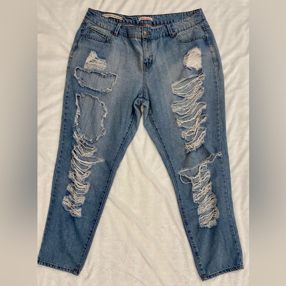 curvy high rise distressed jeans